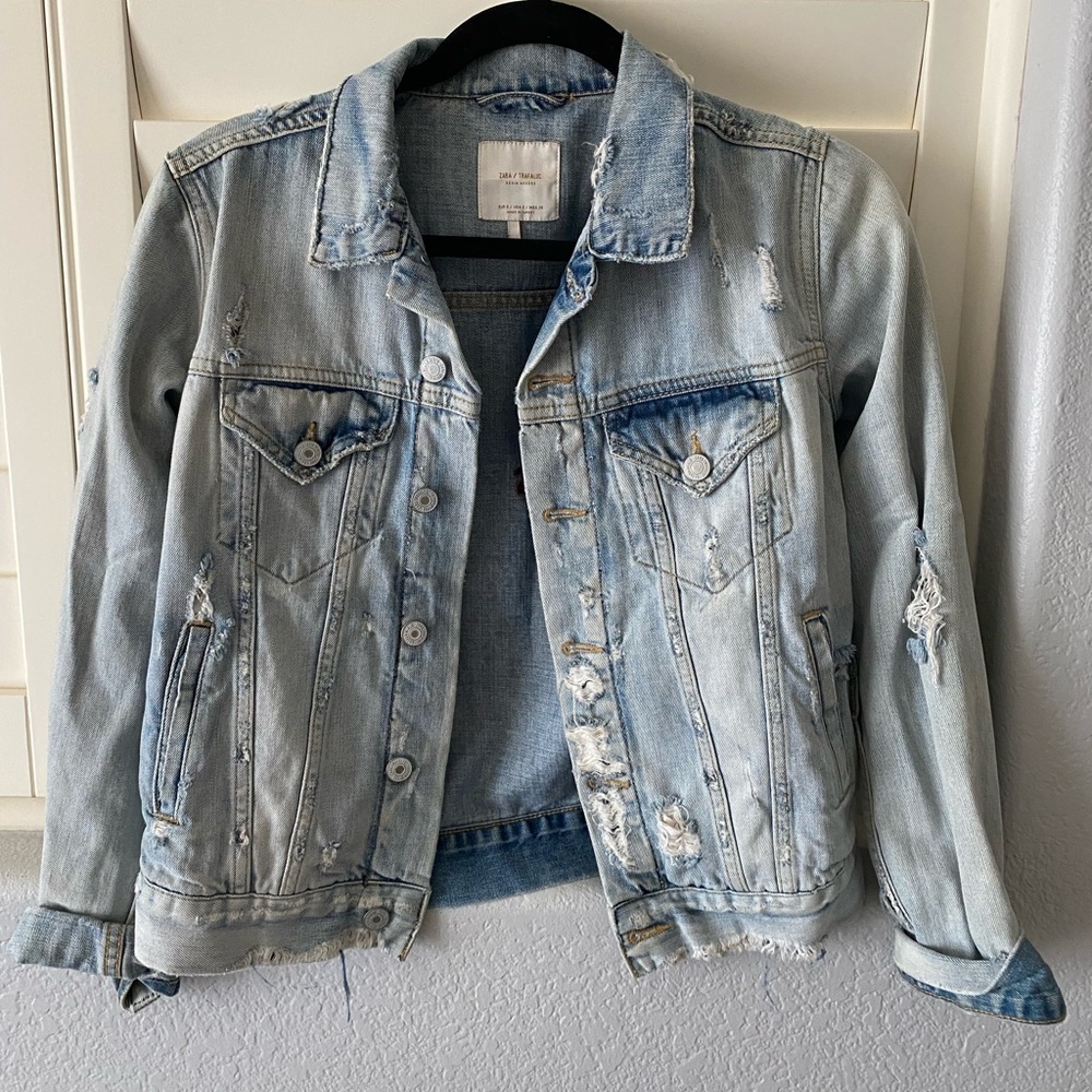 Zara distressed denim jacket with writing